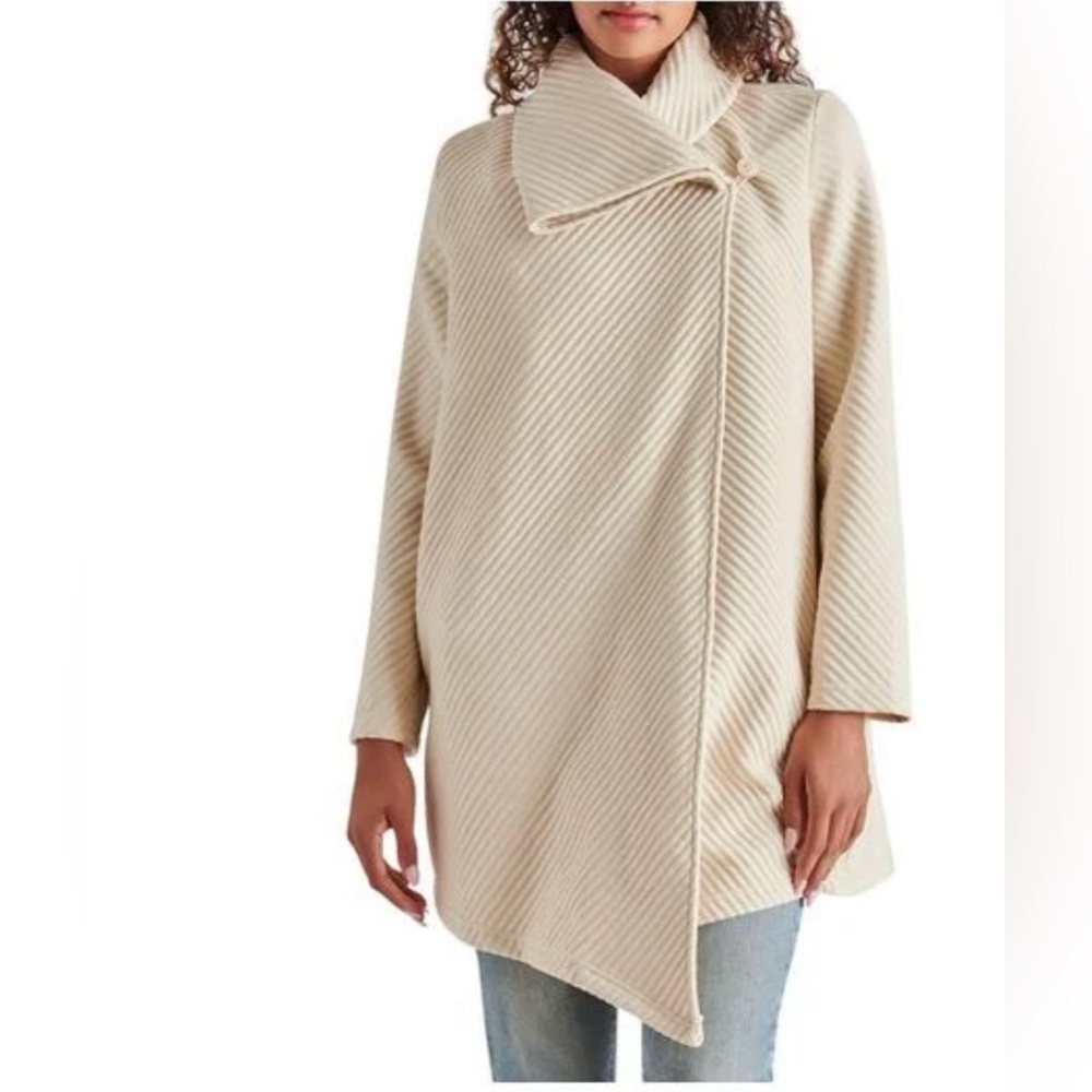 Steve Madden Cream Asymmetrical Wool Blend Coat